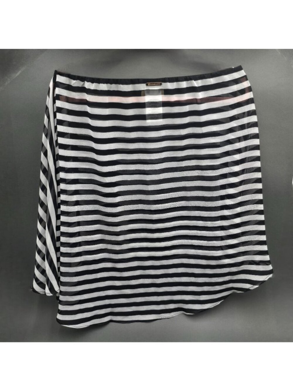 Michael Kors Swim Skirt Coverup Large Black White Stripe Sheer Hi Low - Picture 5 of 7